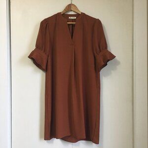 Lesumes Classy Contemporary Chestnut Brown Belled Sleeve Tunic Dress